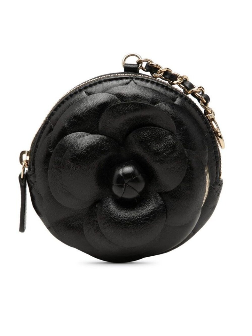 Chanel Camellia Quilted Coin Purse Black Lambskin